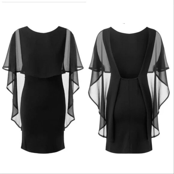 Killstar Black Sheer Cape Dress - Picture 7 of 14